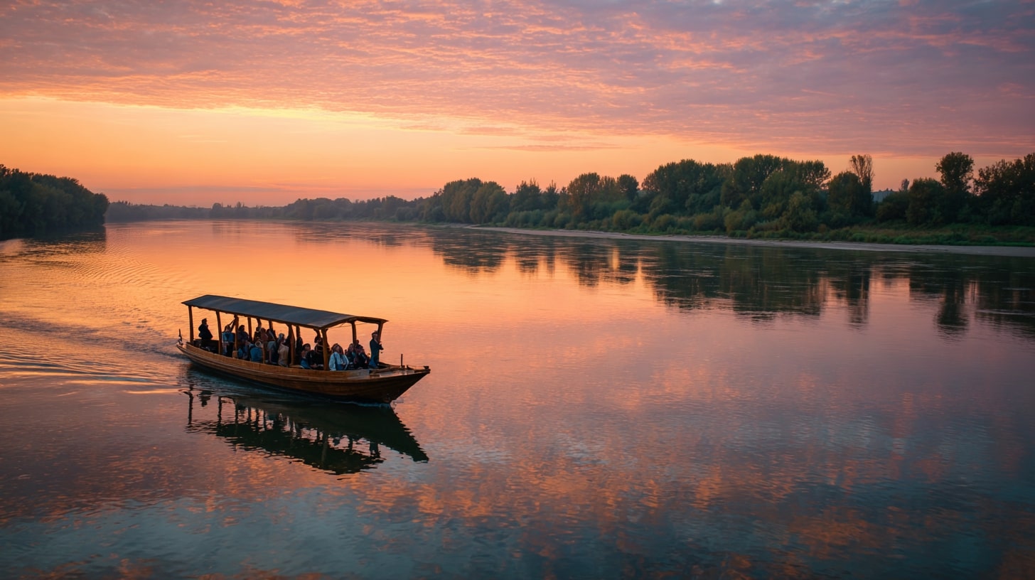 Balade en toue cabanée traditionnelle sur la Loire près de Saumur